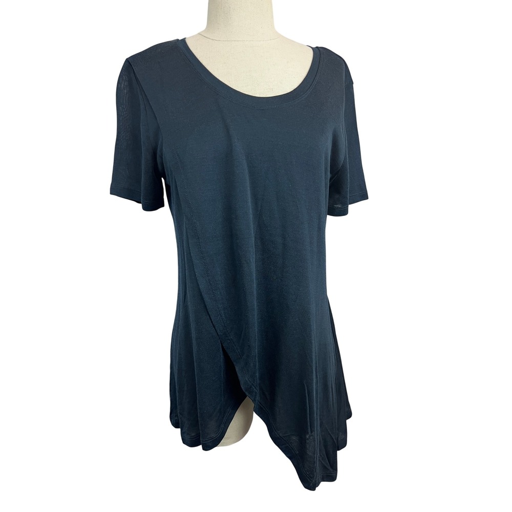 Armani Exchange Asymmetrical‎ Wrap Top Sz Small Navy Blue Excellent Short Sleeve